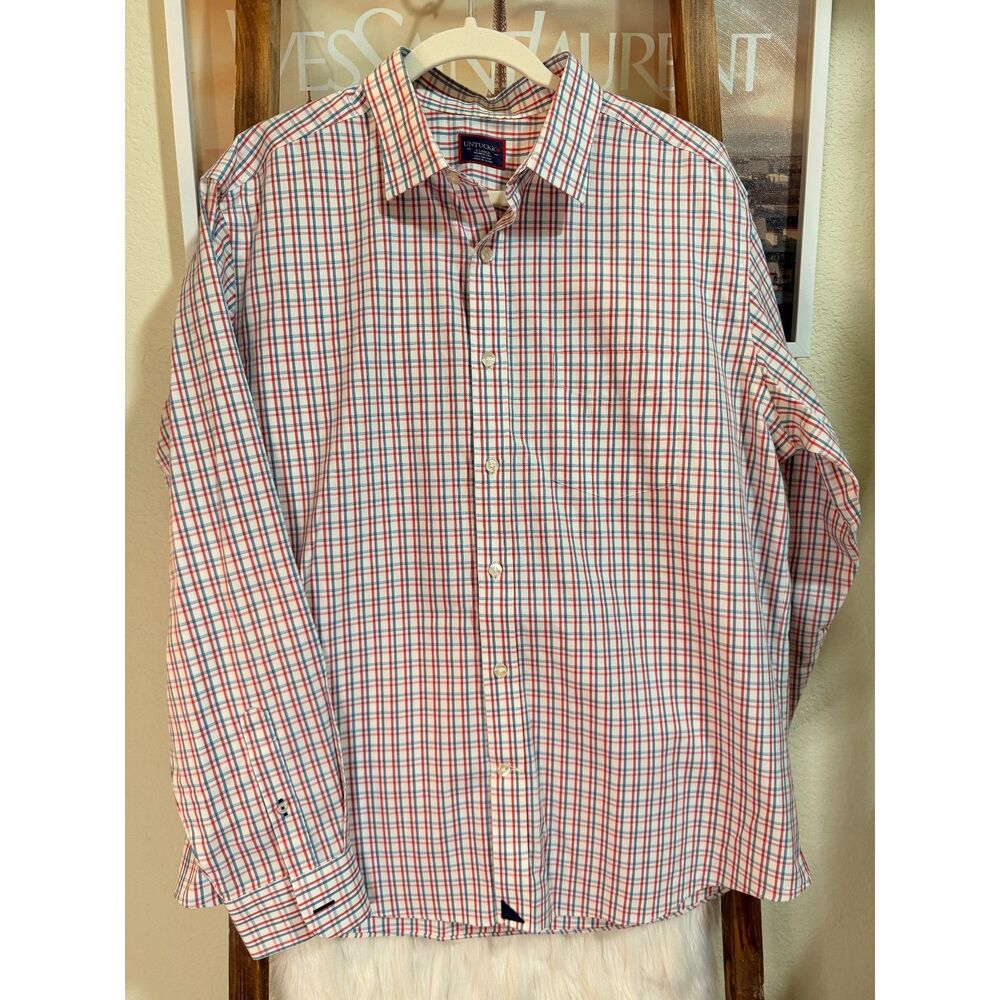 UNTUCKit Men's Red and Blue Plaid Button-Down Shirt